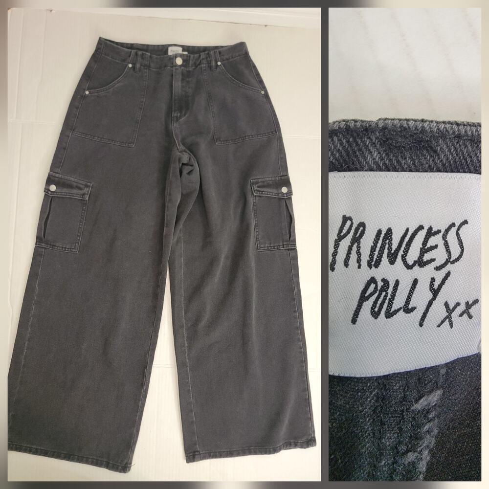 PRINCESS POLLY Jeans Womens SZ US 6 Wide Leg Cargo Drapey in Black